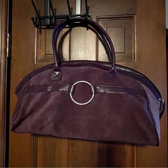 Estée LAUDER plum Microsuede 18” satchel/tote bag with matching make-up zip bag - Picture 13 of 16